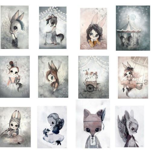 Nordic Canvas Painting Wall Art Rabbit Girl Animal Abstract Room Poster Decor